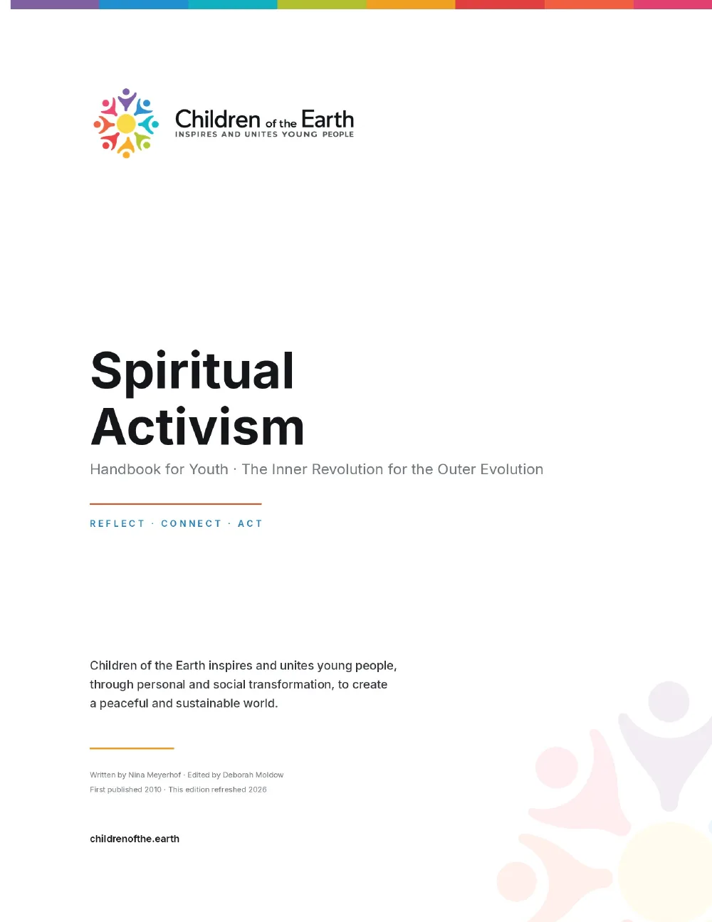 Cover of the Spiritual Activism Handbook by Dr Nina Meyerhof, marked Reflect · Connect · Act